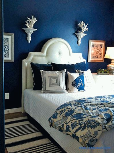 Culoarea albastră în interiorul dormitorului - 50 de exemple și reguli de proiectare